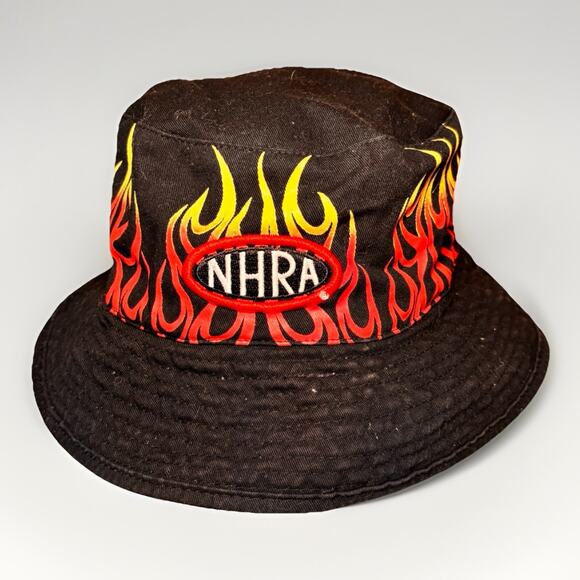 NHRA Reversible Bucket Hat Flame Graphic Black Tan Championship Drag Racing Logo - Picture 1 of 7